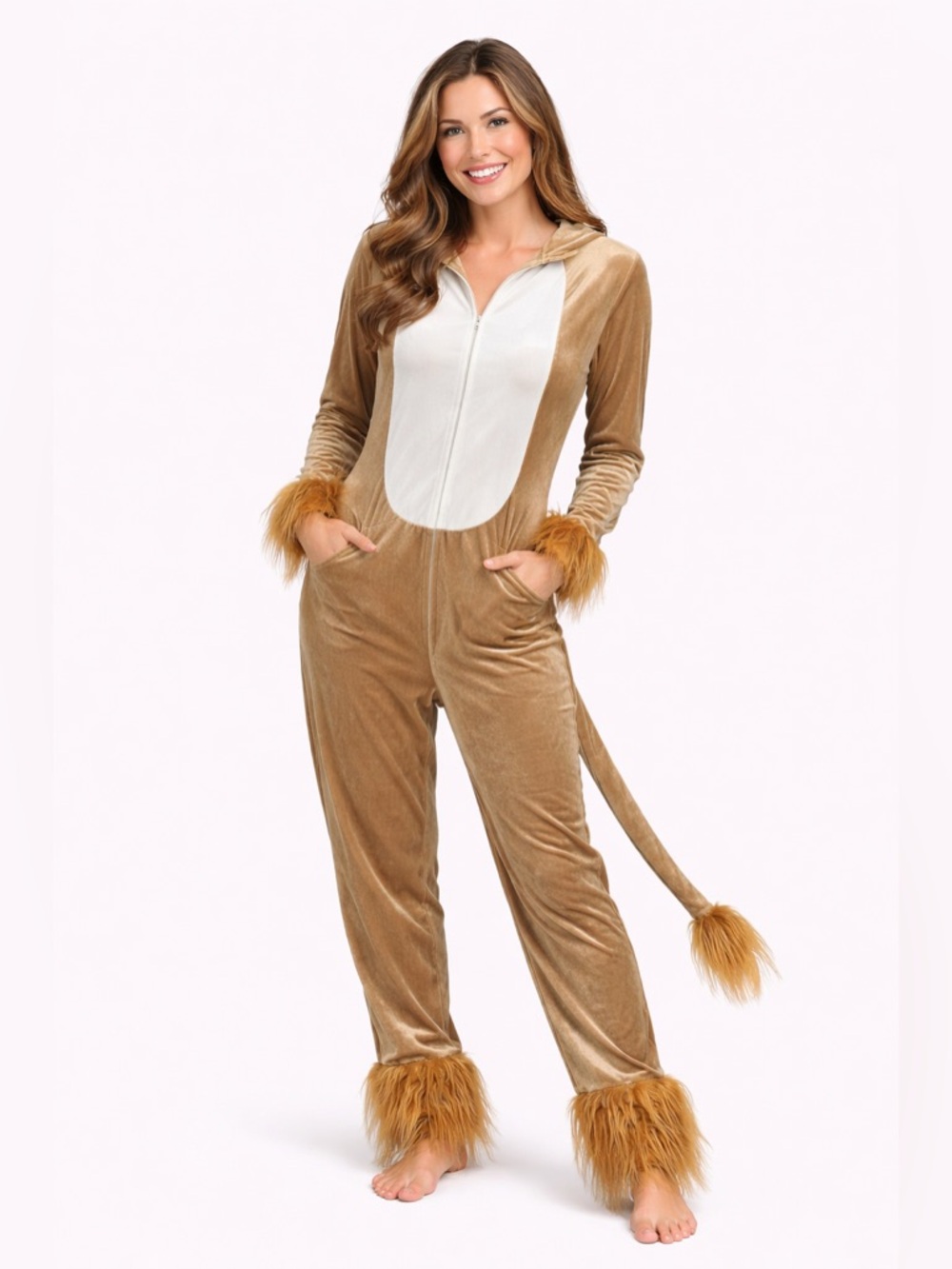 Tipsy Elves Lion Costume Womens 1X Brown Plush Jumpsuit Halloween 1Piece Cosplay
